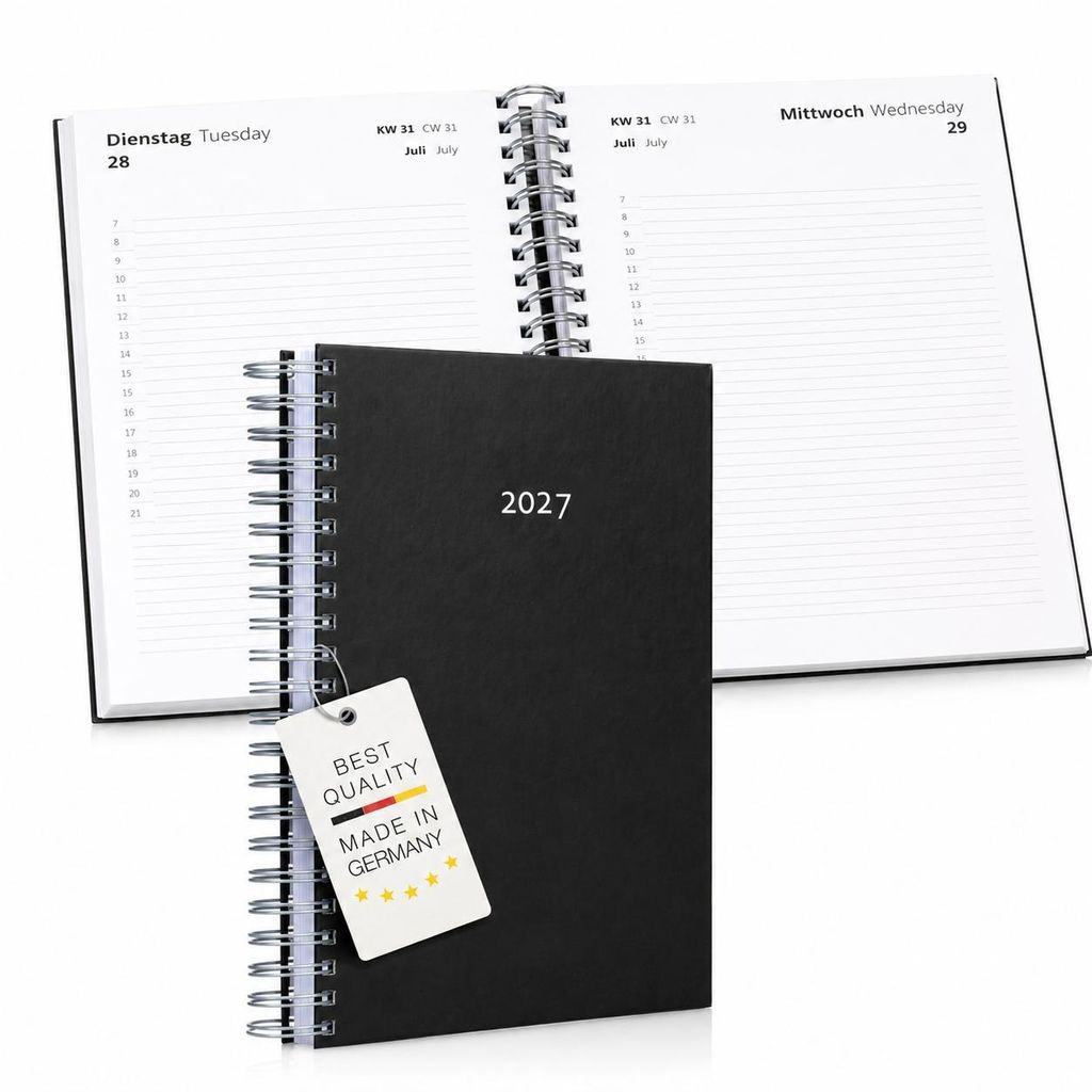 Tageskalender 2027 DIN A4 Schwarz mit Innenseiten
